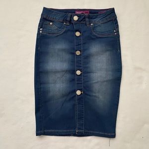 Button Front Skinny Jean Pencil Skirt